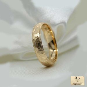 10 K Gold wedding Band 4mm , white gold, yellow gold, rose, hammer milgrain